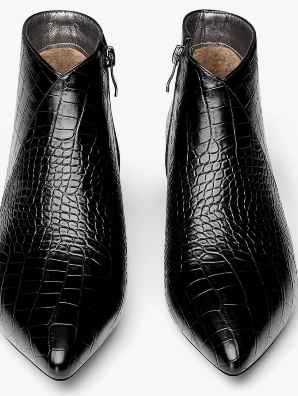 Black Croc Embossed Pointed Toe Kitten Heel Ankle Boots Size 8.5